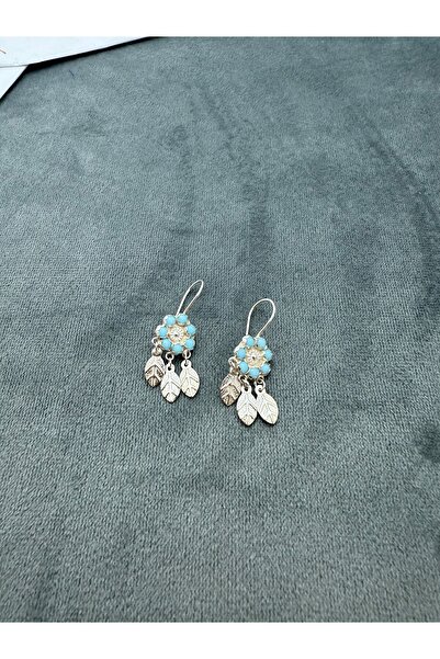 Midyat Artuklu Gümüşçülük Yaprak Sallantılı Firuze Taşlı Gümüş Küpe