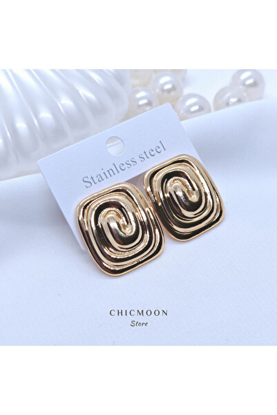 CHICMOON STORE أقراط فولاذية ذهبية اللون