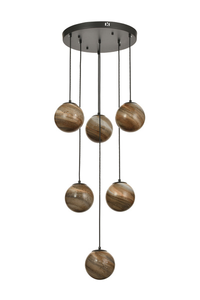 Avizemoda Galaksi 6 lı Toprak Desen Camlı Salon Oturma Odası Modern Sarkıt Avize - (Siyah Kasa)