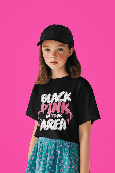 SEVBANO Tricou pentru copii Black Pink In Your Area scris unisex pentru trupa...