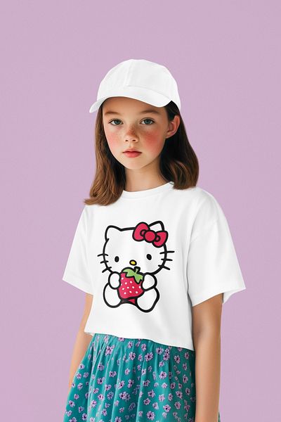 SEVBANO Tricou unisex pentru copii cu desene animate Hello Kity Strawberry (vârsta 1-12)