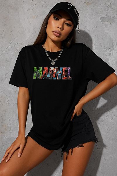 BENROMA 1 tricou este un cadou pentru achiziții de 6 sau mai sus în coș - Tricou alb oversize cu imprimeu Marvel