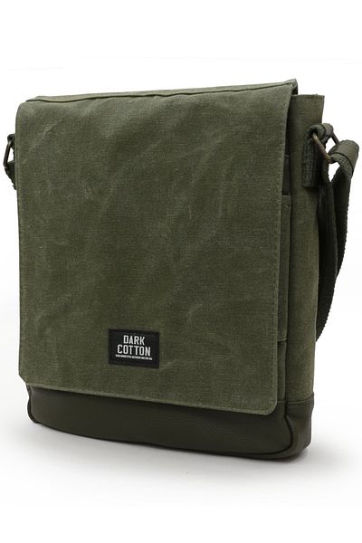 DARK COTTON 7112 Western Khaki Green Water Resistant Waxed Canvas Messenger Shoulder Laptop School Bag