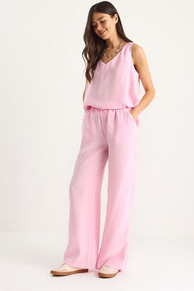 Bianco Lucci Women's V-Neck Strap Blouse Palazzo Pants Bottom-Top Set 60283115