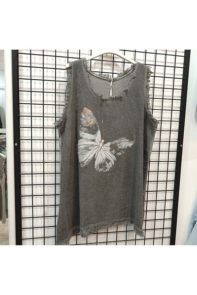 Butik Şans Butterfly Figure Detailed Fringed Zero Sleeve Italian Blouse