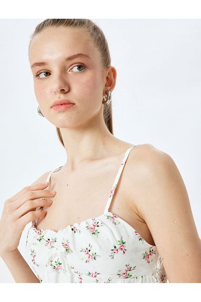 Koton New Season Rope Strap Lace Detailed Gipeli Floral Crop Top