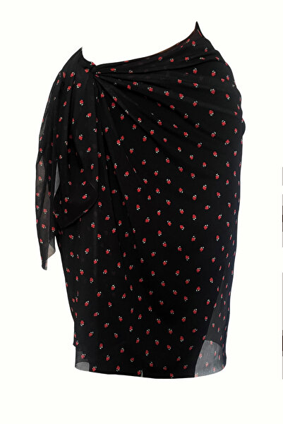 Kayz Tekstil Black Flower Pattern Tulle Large Size Pareo 95X145 cm