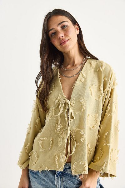 Bianco Lucci Women's Front Tie Self Embroidery Tassel Casual Kimono 7012-2 60283410