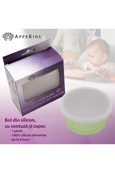 APPEKIDS Silikonová miska s přísavkou a víčkem, AppeKids - Raw Green