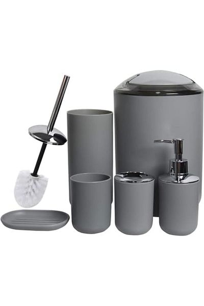 Nobrand Aputue Bathroom Accessories Set, Plastic 6-Piece Gift Set with Tray, Bin, Toilet Brush, Soap Dispens