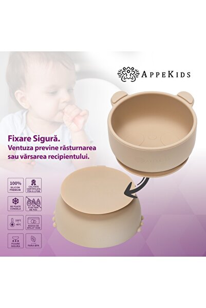 APPEKIDS Silikonová miska s přísavkou, AppeKids, Medvídek - bublinkově béžová