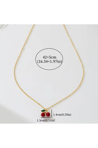 Medite Red Cherry Necklace with Gold Color Chain