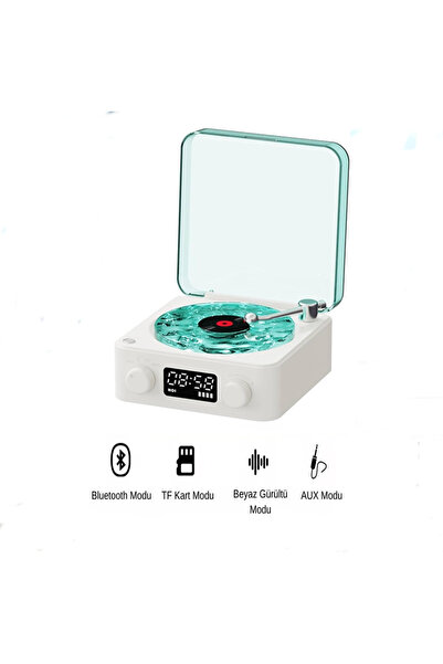 Dynego Nostalji Plak Çalar Bluetooth Subwoofer 3d Ses Dalgası Retro Müzik Plak Çalar Mavi