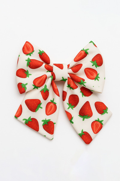 MakeWell Clip de culoare albă cu catarame cu fundă cu căpșuni, cireșe, pepene...