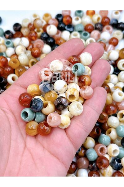 E.B EBRULİ BONCUK 12 mm Doğal Taş Görünümlü Geniş Delikli Akrilik Boncuklar (...