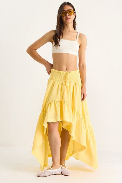 Bianco Lucci Women's Short Front Long Back Gipped Waist Lined Flounced Muslin Skirt 25S1-3001 60283411