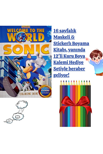 booddie Sonic Boyama Kitabı Stickerlı (arka Kapak Kesilerek Maskeli ) 12'li K...