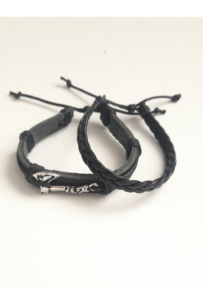AB Takı 2-Piece Fashion Genuine Leather Bracelet with Axe Figure