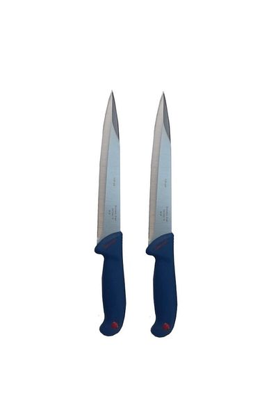 Globalport Retail Set of 2 professional stabbing knives, double-edged blade, stainless steel, 34 cm, blue handle