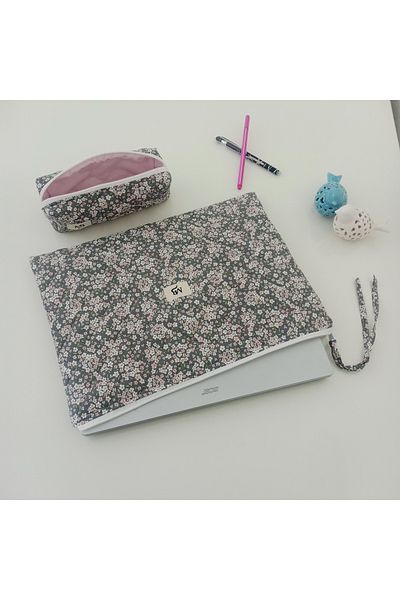 MB Pink Floral Print Laptop Sleeve- Pencil Case Set (15-16 Inch)