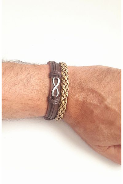 AB Takı 2-Piece Fashion Genuine Leather Bracelet with Infinity Figure