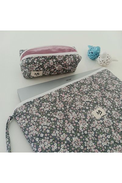 MB Pink Flower Pattern Laptop Sleeve- Pencil Bag Set (10-11-12 Inch)