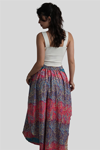 Miss Boheme Pink Color Gold Detailed Silk Long Skirt