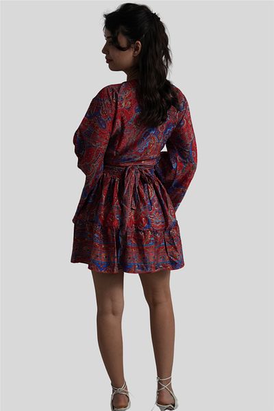 Miss Boheme Red Color Gold Detailed Skirt Blouse Set