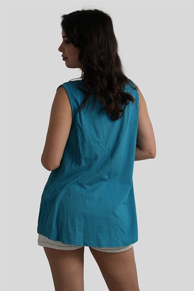 Miss Boheme Blue Embroidery Detailed Thick Strap Linen Blouse