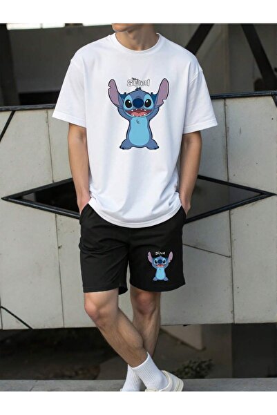 OVER HEAD Чоловічий комплект з шортами та футболкою з принтом Стітч