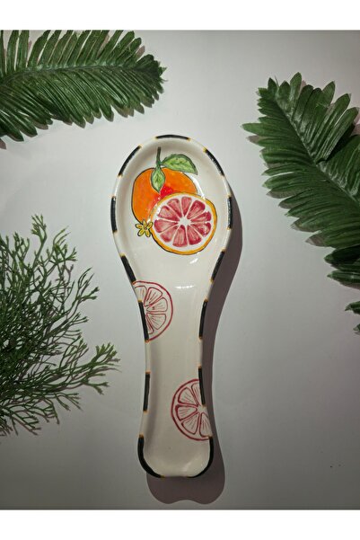 AURA Siyah Kırmızı El Yapımı Seramik Kaşık Altlığı Yatay Kaşıklık Ve Kepçe Al...