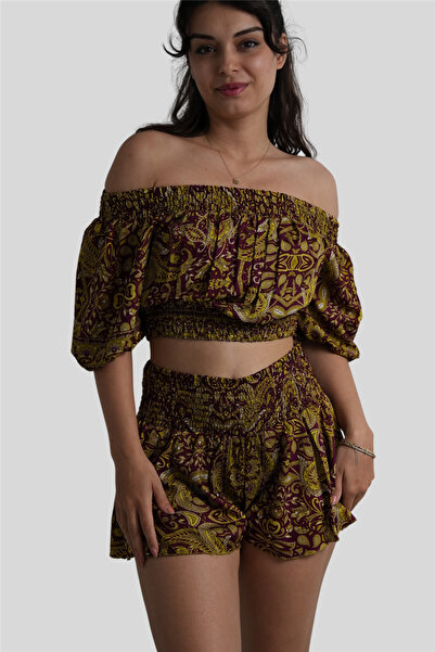 Miss Boheme Burgundy Silk Shorts Crop Set