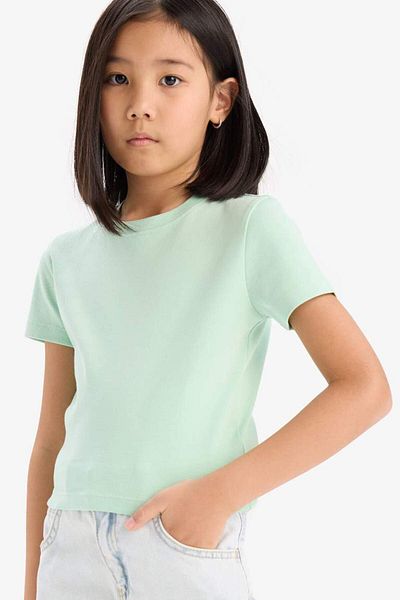 DeFacto New Season Girl's Slim Fit Slim Fit Crew Neck Ribbed Basic Plain Short Sleeve