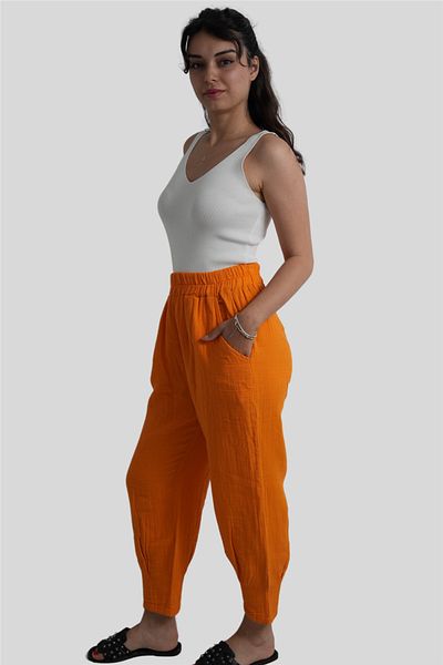 Miss Boheme Orange Elastic Waist Muslin Trousers