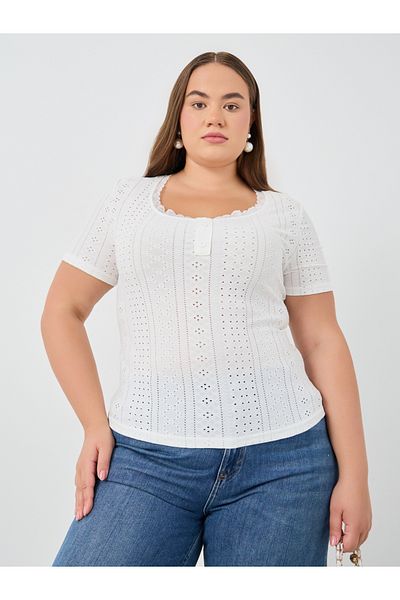 Styli Plus Size Embroidered Short Sleeve T-Shirt