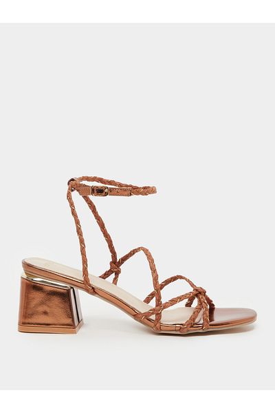 Styli Braided Strap Block Heel Sandals