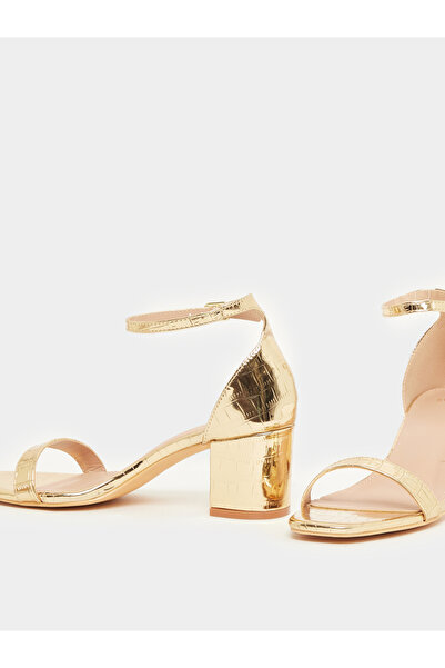 Styli Gold Plain Belted Ankle Strap Sandals