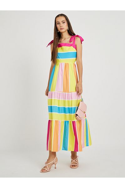 Styli Color Block Striped Strappy Cami Maxi Dress
