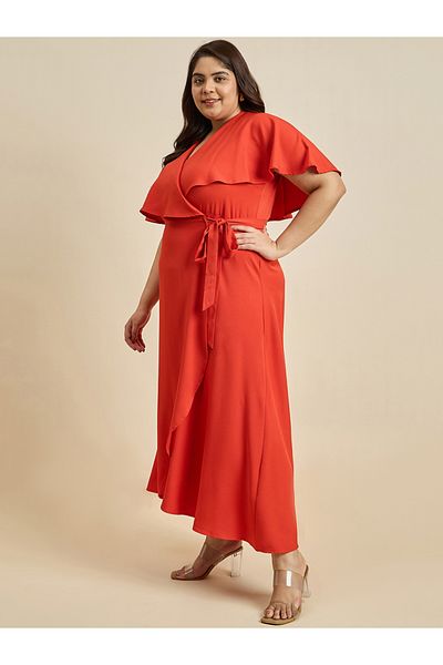 Femmella By Styli Wrap Frill Sleeve Maxi Dress with Tie-Up Detail
