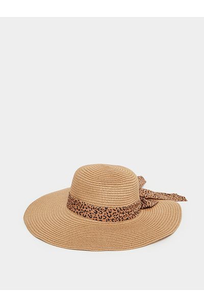 Styli Animal Print Ribbon Detail Straw Panama Hat