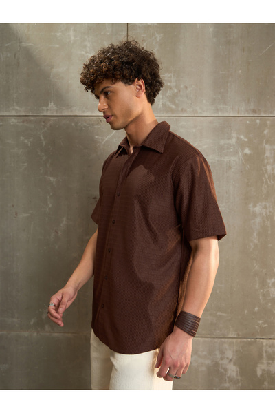 Sassafras By Styli Brown Relax Fit Short Sleeve Shirt