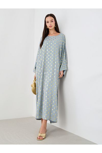 Styli Foil Printed Batwing Sleeve Kaftan