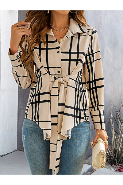 Take Two By Styli Checked Pattern Front Knot Buttoned Shirt