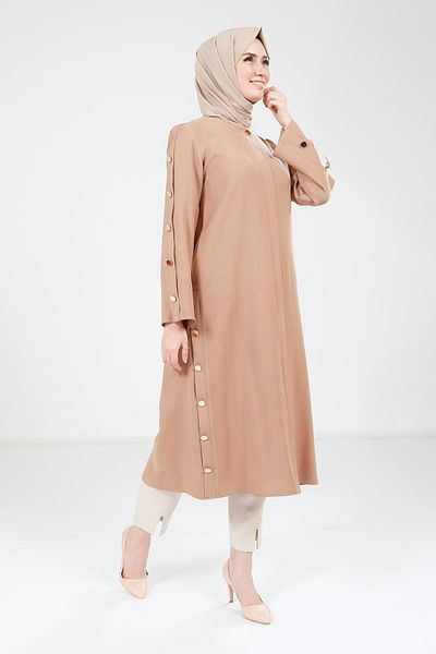 Beyza Button Detailed Milk Coffee Color Wear and Remove 9232