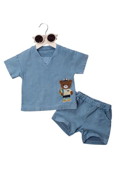Minim Teddy Bear Embroidered Bottom Top Set