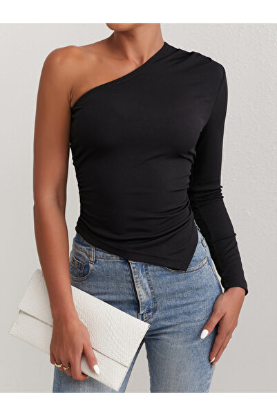 Take Two By Styli Solid One Shoulder Ribbed Top