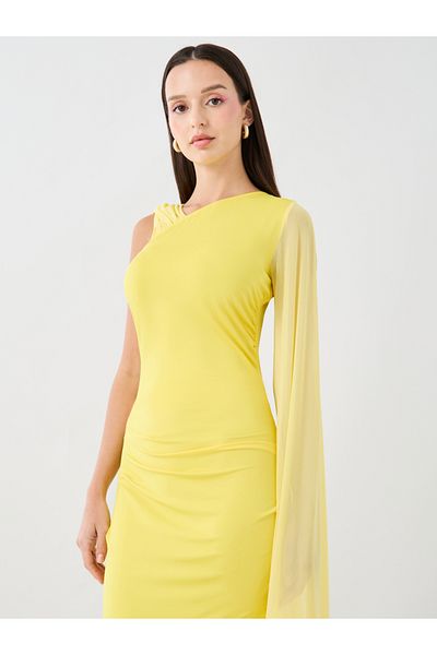 Styli Solid One Cape Sleeve Bodycon Maxi Dress