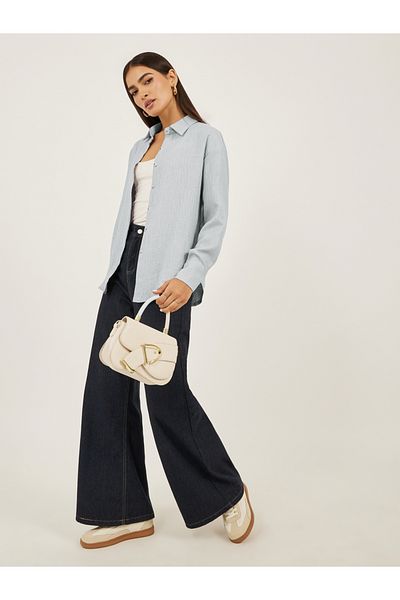 Styli Oversized Linen Spread Collar Shirt