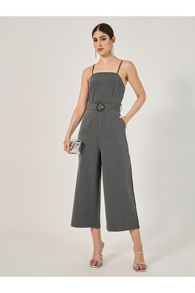 Styli Solid Belted Sleeveless Jumpsuit