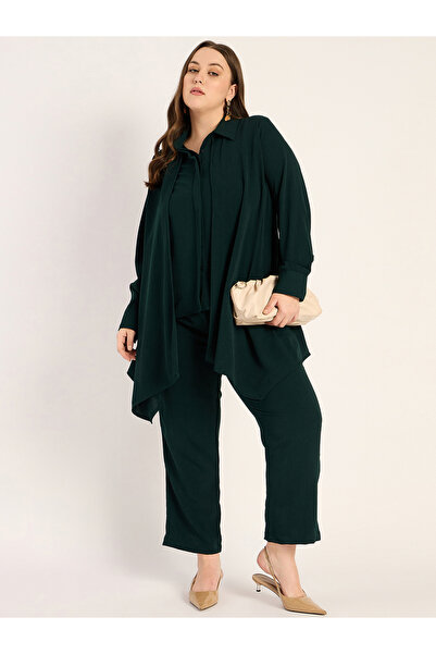 Femmella By Styli Plus Size Asymmetrical Hem Top and Trousers Set